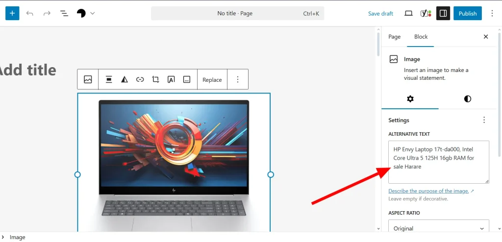 WordPress img alt text block editor