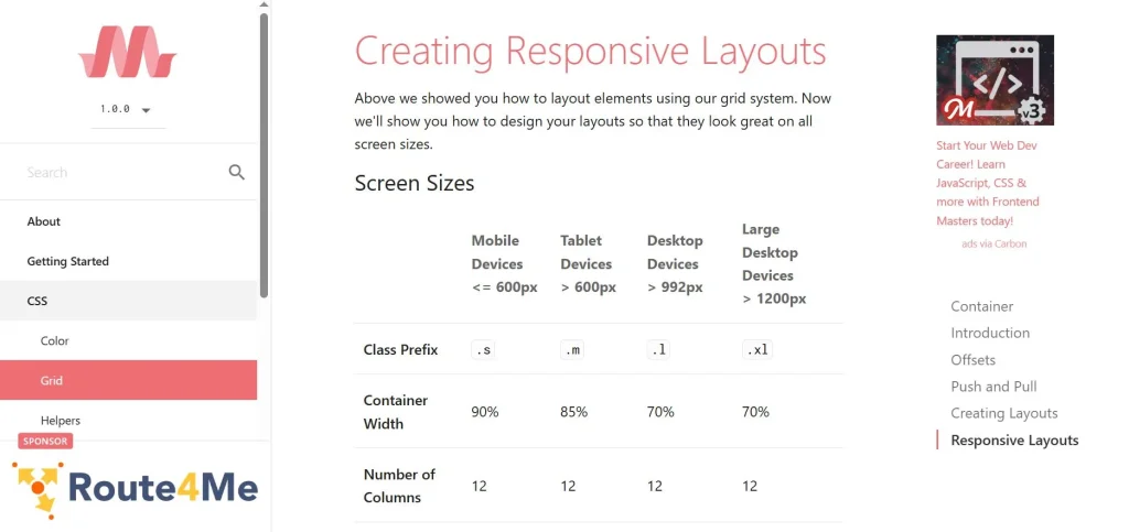 materialize responsive layout
