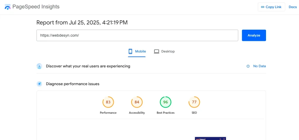 Pagespeed insights