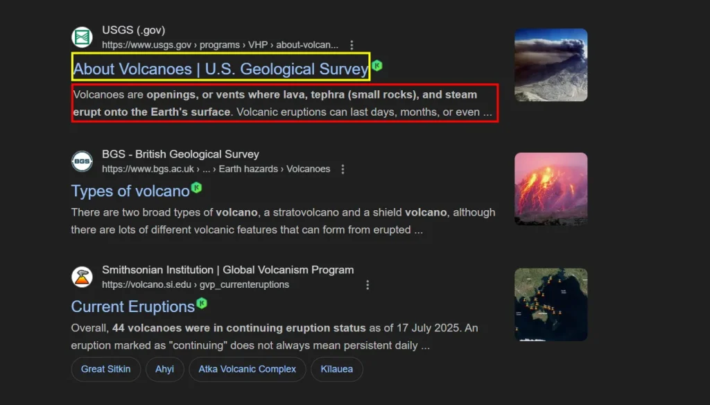 title and meta description serps example