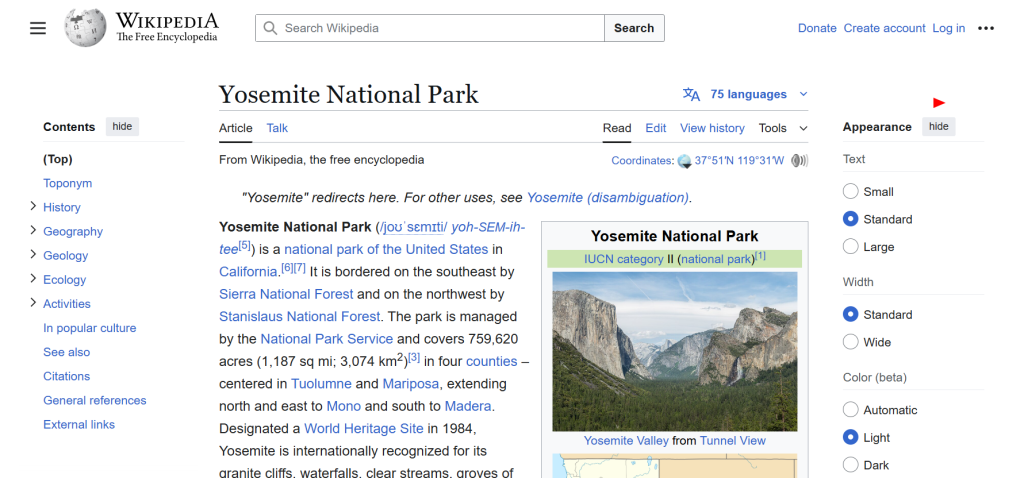 Wikipedia internal linking example