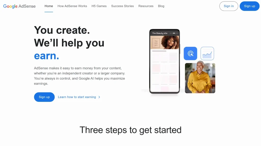 google adsense homepage