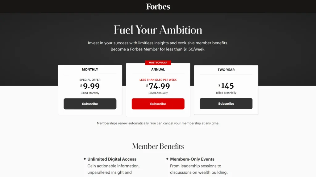 Forbes membership page