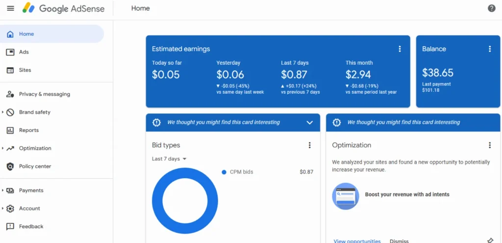 google adsense earnings
