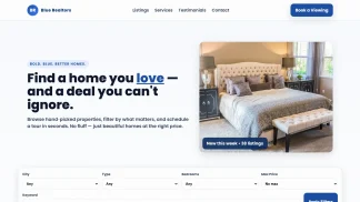 Real Estate Website Blue with Property Listings