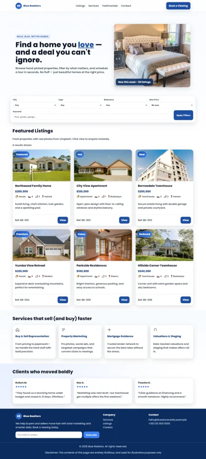 Real Estate Website Blue with Property Listings - Image 4