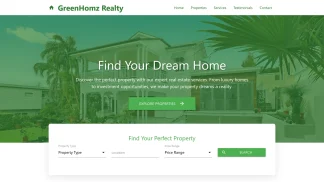 Real Estate Website Green Material Design with Property Listings