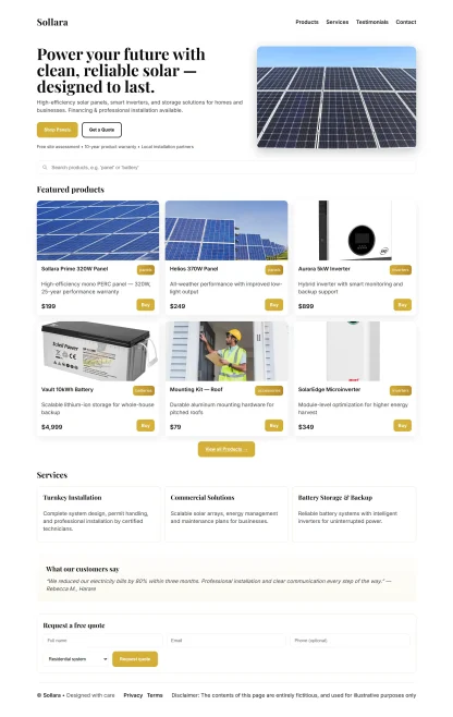 Solar Online Store Website Gold - Image 3