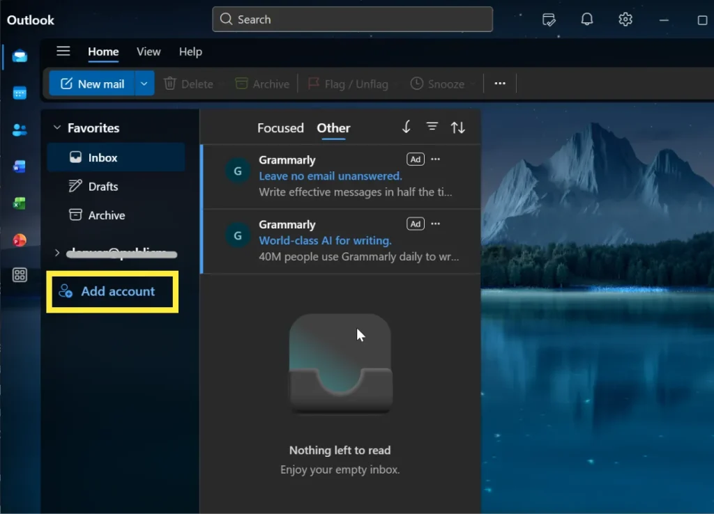 outlook desktop add email account
